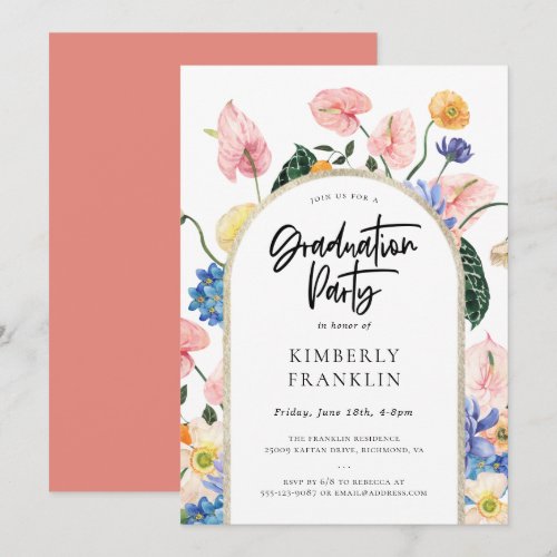 Golden Arch Summer Floral Graduation Party Invitat