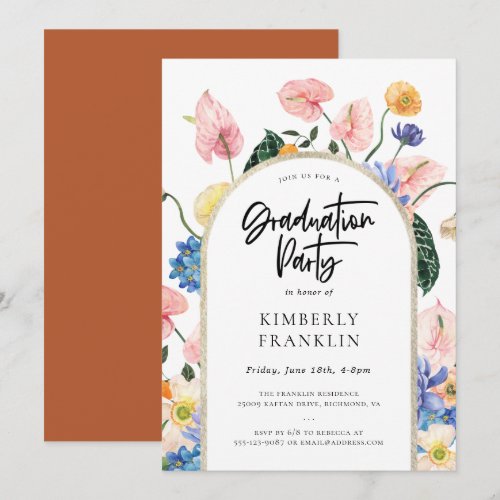 Golden Arch Summer Floral Graduation Party Invitat