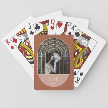 Golden Arch | Terracotta Photo And Monogram Playing Cards by christine592 at Zazzle