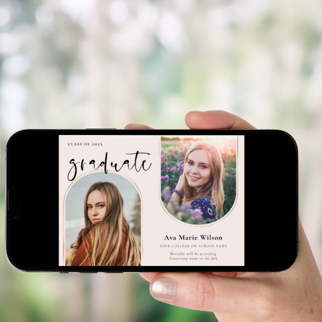 Golden Arches | Blush Photo Calligraphy Graduation Invitation (Front Digital)