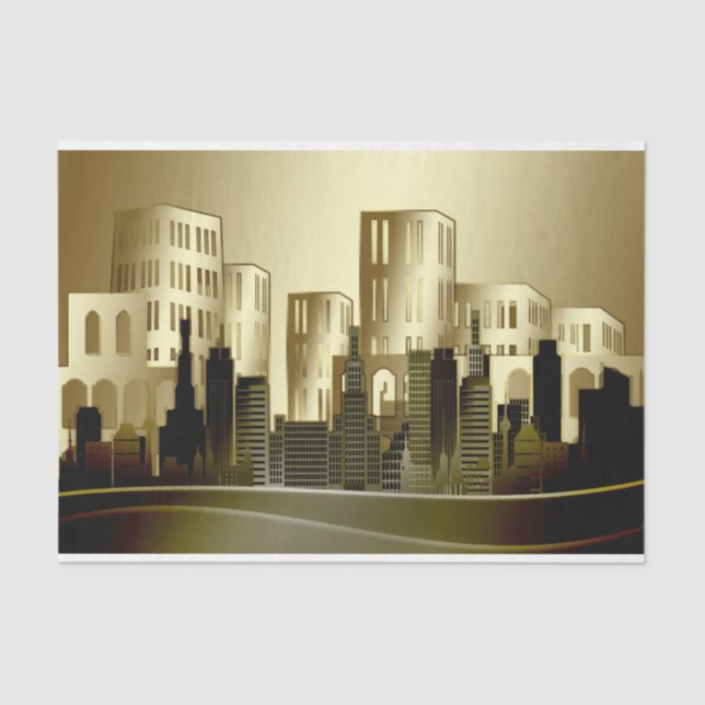 Golden Architectural Cityscape Abstract Decoupage Tissue Paper (Front)
