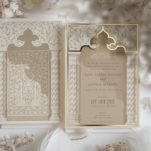 Golden Architectural Elegance Wedding Invitation Foil Invitation