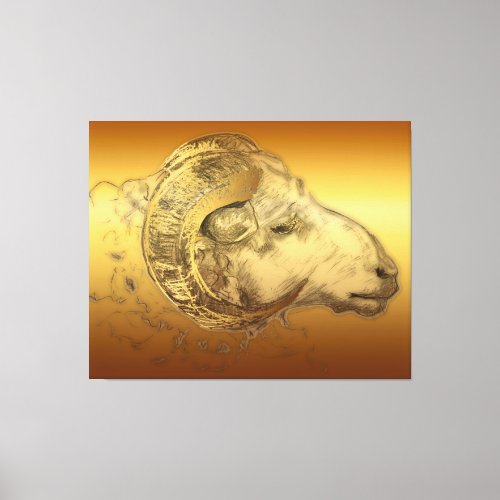 Golden Aries Ram Chinese Zodiac Canvas