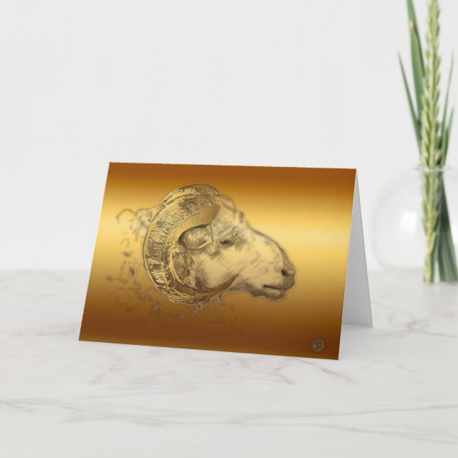 Golden Aries Ram Western Chinese Astrology card (Front)