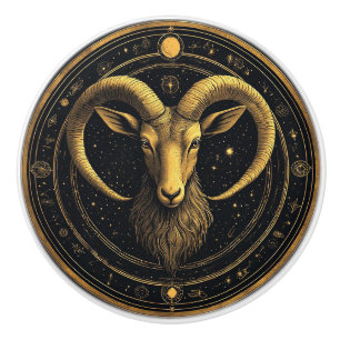 ♈ Golden Aries Zodiac Ceramic Cabinet Knob✨ Knob