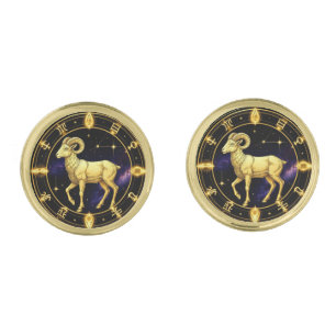 Golden Aries Zodiac Circle With Ram Cufflinks