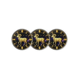 Golden Aries Zodiac Circle With Ram Golf Ball Marker