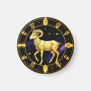Golden Aries Zodiac Circle With Ram Magnet
