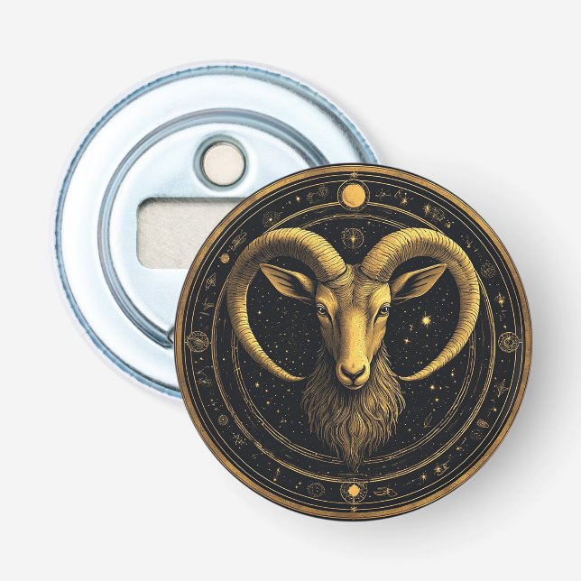 Golden Aries Zodiac Shield Bottle Opener (Front)