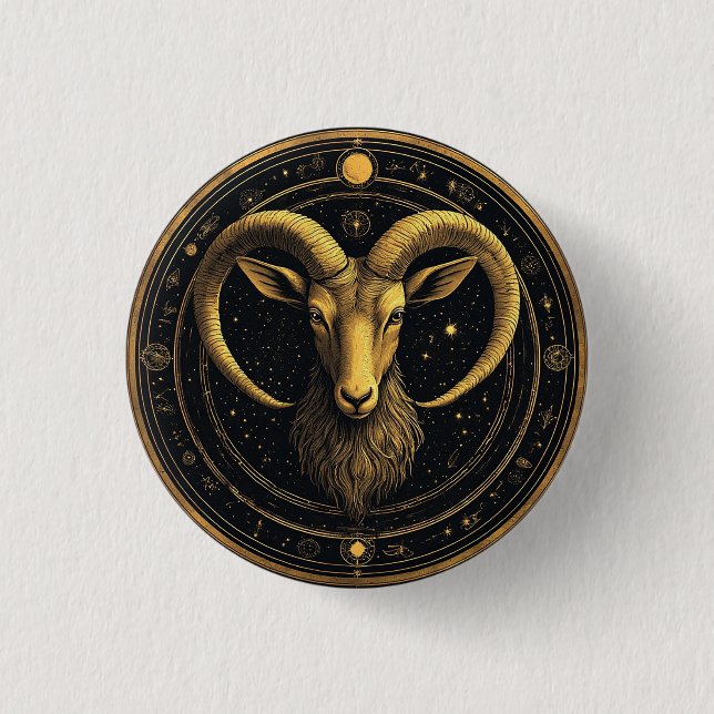 Golden Aries Zodiac Shield Button (Front)