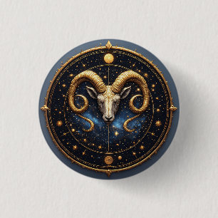 Golden Aries Zodiac Shield Button