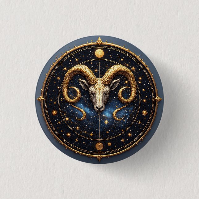Golden Aries Zodiac Shield Button (Front)
