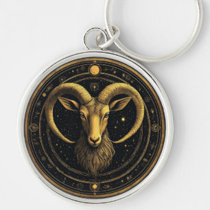Golden Aries Zodiac Shield Keychain