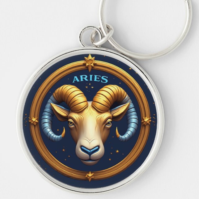Golden Aries Zodiac Shield Keychain (Front)