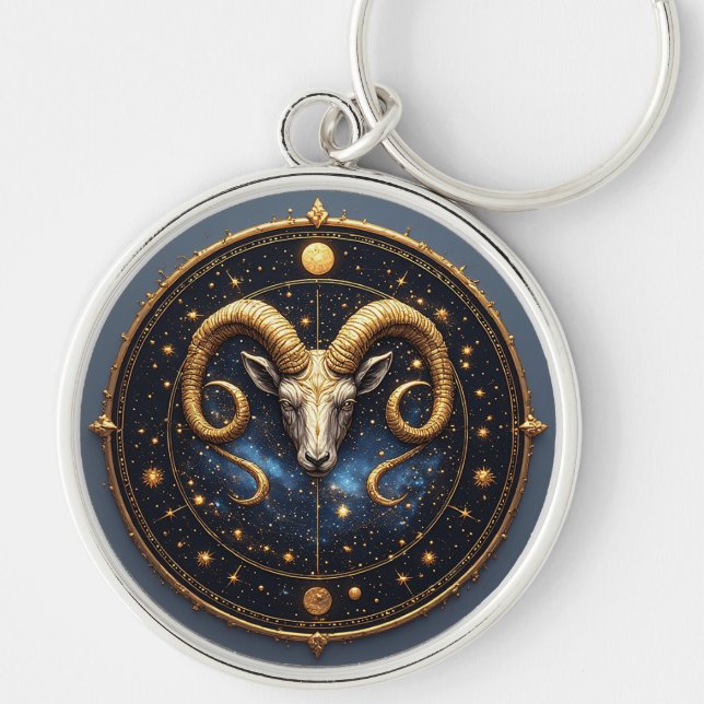 Golden Aries Zodiac Shield Keychain (Front)