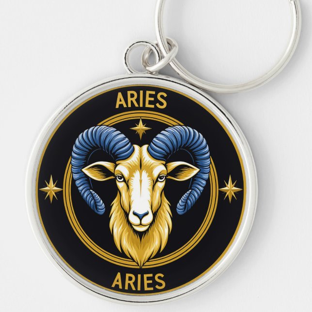 Golden Aries Zodiac Shield Keychain (Front)
