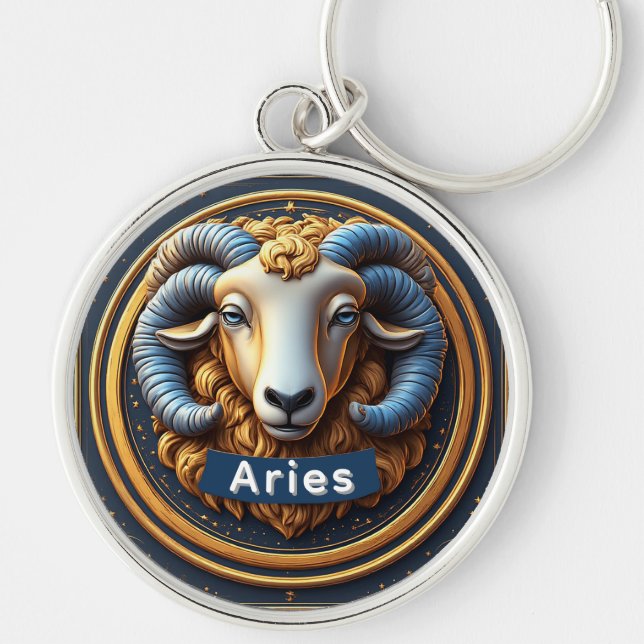 Golden Aries Zodiac Shield Keychain (Front)
