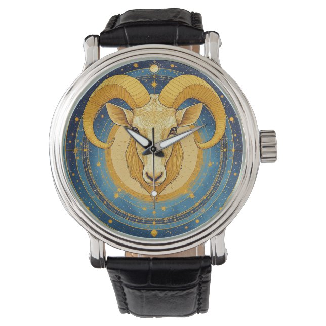 Golden Aries Zodiac Shield Watch (Front)