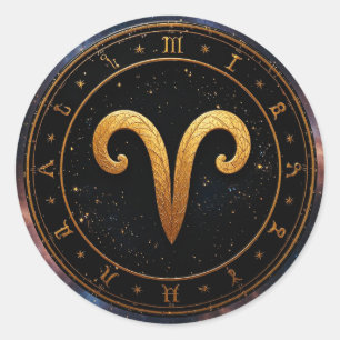 Golden Aries Zodiac Wheel Symbol Classic Round Sticker