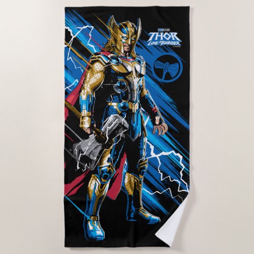 Golden Armor Thor Electric Character Graphic Beach Towel