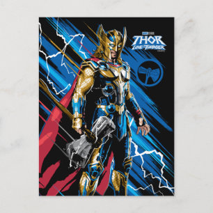 Golden Armor Thor Electric Character Graphic Postcard