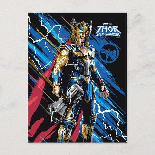 Golden Armor Thor Electric Character Graphic Postcard (Front)
