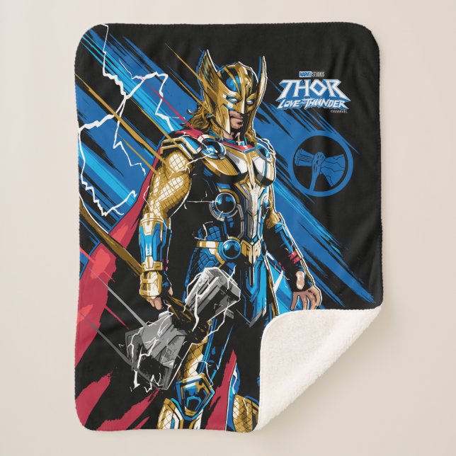 Golden Armor Thor Electric Character Graphic Sherpa Blanket (Front)