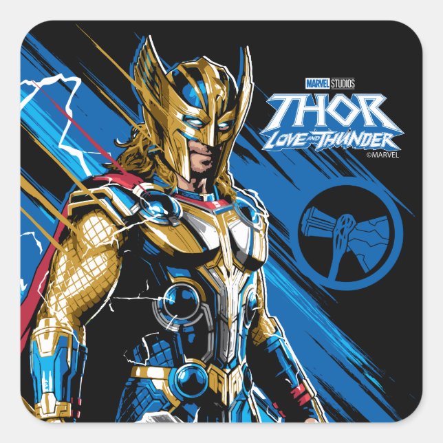 Golden Armor Thor Electric Character Graphic Square Sticker (Front)