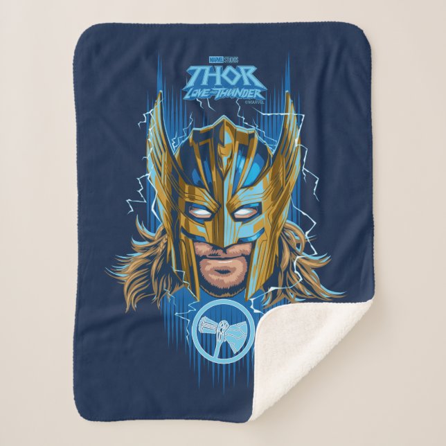 Golden Armor Thor Helmet Graphic Sherpa Blanket (Front)