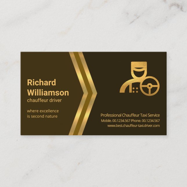 Golden Arrows Brown Shades Chauffeur Taxi Business Card (Front)