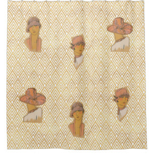 Golden Art Deco Era Flapper Fashionista Shower Curtain