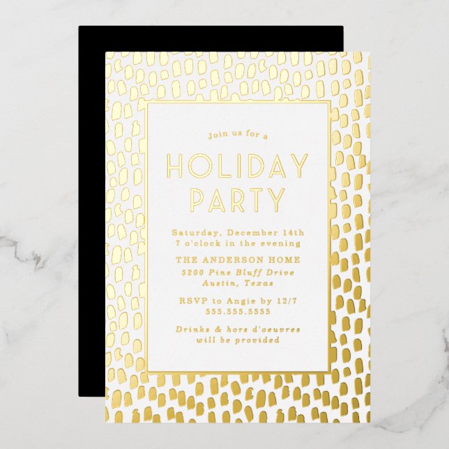 Golden Art Deco Holiday Party Foil Invitation (Front/Back)