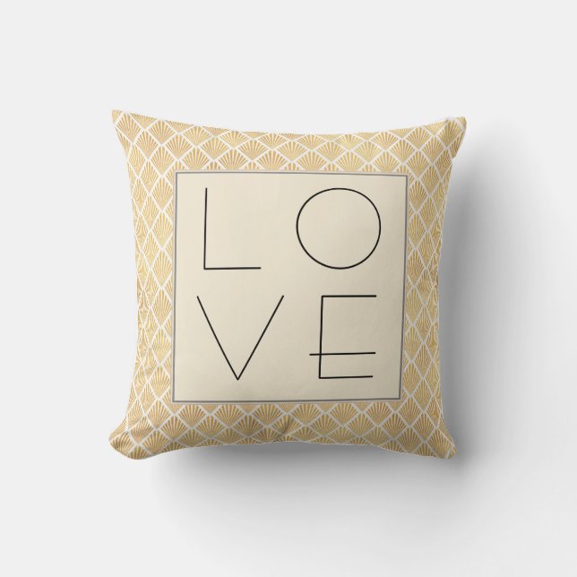 Golden Art Deco LOVE Throw Pillow (Front)