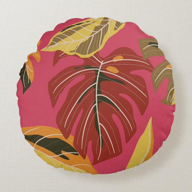 Golden Art Deco Nature Wallpaper Round Pillow (Front)