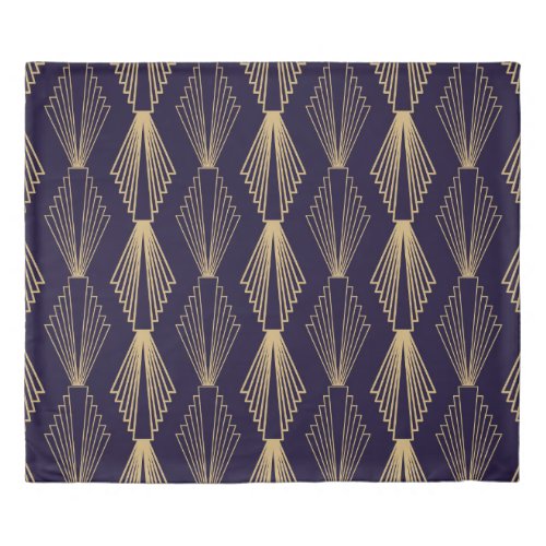 Golden art Deco Pattern Seamless dark blue backgr Duvet Cover