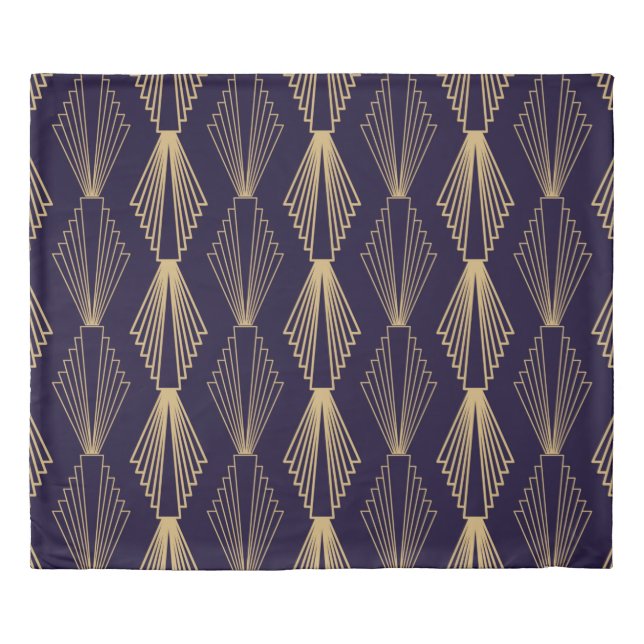 Golden art Deco Pattern. Seamless dark blue backgr Duvet Cover (Front)