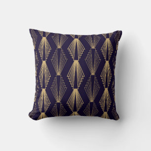 Golden art Deco Pattern. Seamless dark blue backgr Throw Pillow