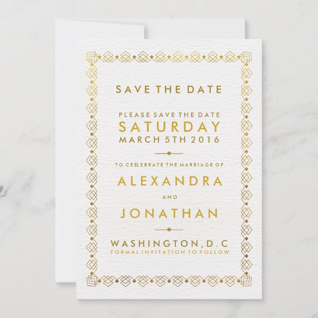 Golden Art Deco Save the date cards (Front)