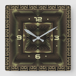 Golden Art Deco Square Wall Clock