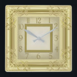 Golden Art Deco Square Wall Clock<br><div class="desc">Great design. You will love it like others. Be free to use this design for other product or to add your text. Thank you. Follow me for more. Have a nice day.</div>