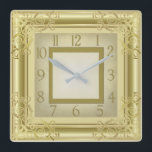 Golden Art Deco Square Wall Clock<br><div class="desc">Great design. You will love it like others. Be free to use this design for other product or to add your text. Thank you. Follow me for more. Have a nice day.</div>