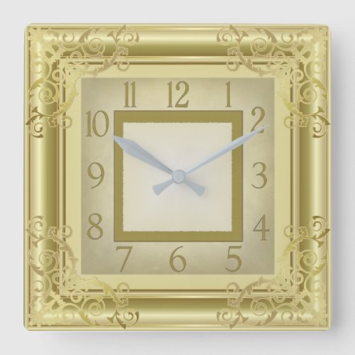 Golden Art Deco Square Wall Clock