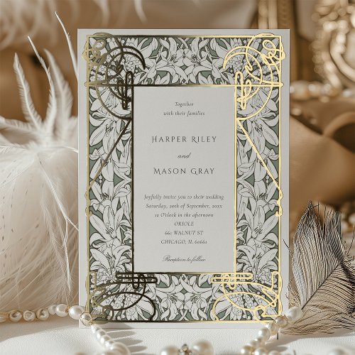 Golden Art Nouveau Elegance Wedding Foil Invitation