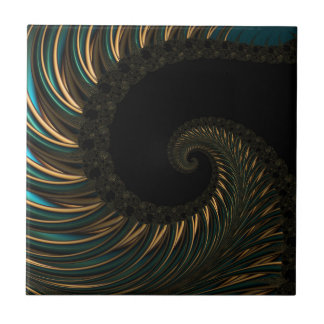 golden artistic Spiral Spin, modern fractal art Ceramic Tile