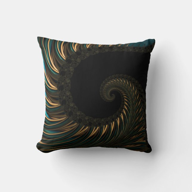 golden artistic Spiral Spin, modern fractal art Throw Pillow (Front)