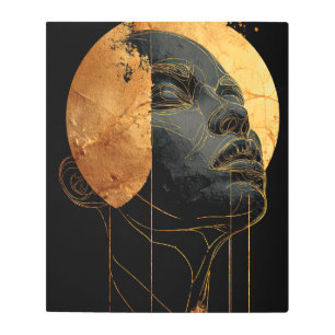 Golden Ascension Abstract Face Metal Art Print