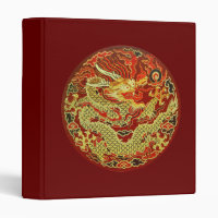 Golden asian dragon embroidered on dark red