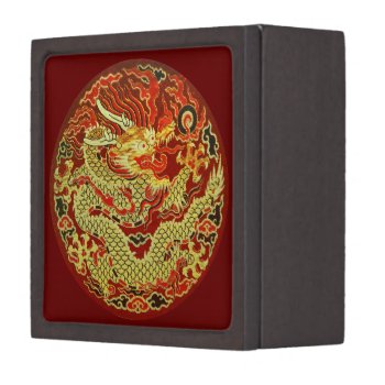 Golden Asian Dragon Embroidered On Dark Red Jewelry Box by YANKAdesigns at Zazzle