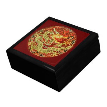 Golden Asian Dragon Embroidered On Dark Red Keepsake Box by YANKAdesigns at Zazzle