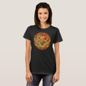 Golden asian dragon embroidered on dark red T-Shirt (Front Full)
